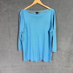 Talbots Blue Linen Viscose Eyelet Boat Neck 3/4 Sleeve Classic Women Top Sz  XL